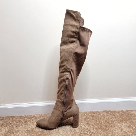 Wild Diva Taupe Faux Suede Knee High Boots - Picture 4 of 6